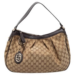 Gucci Beige/Brown GG Canvas and Leather Medium Sukey Hobo
