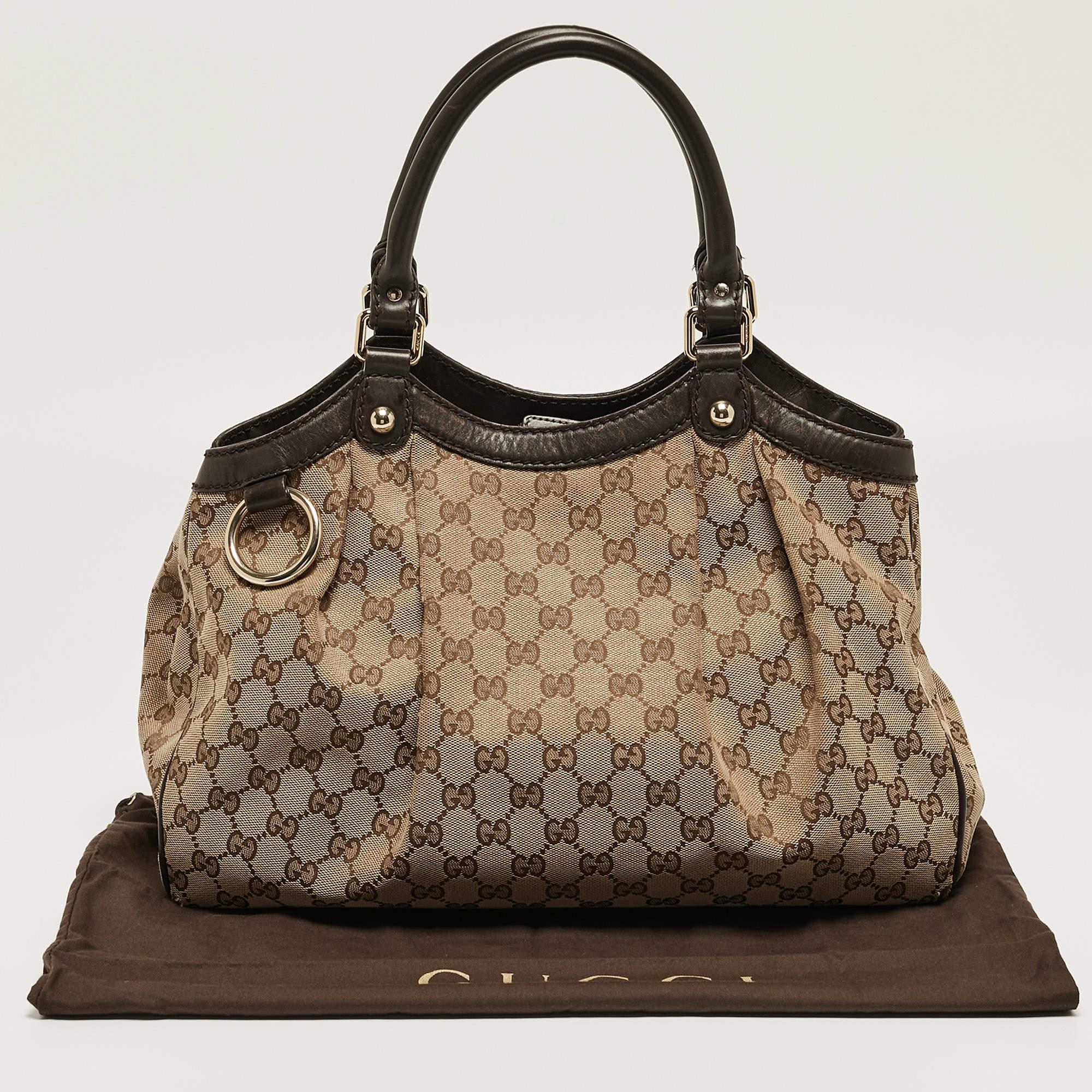 Gucci Beige/Brown GG Canvas and Leather Medium Sukey Tote For Sale 16