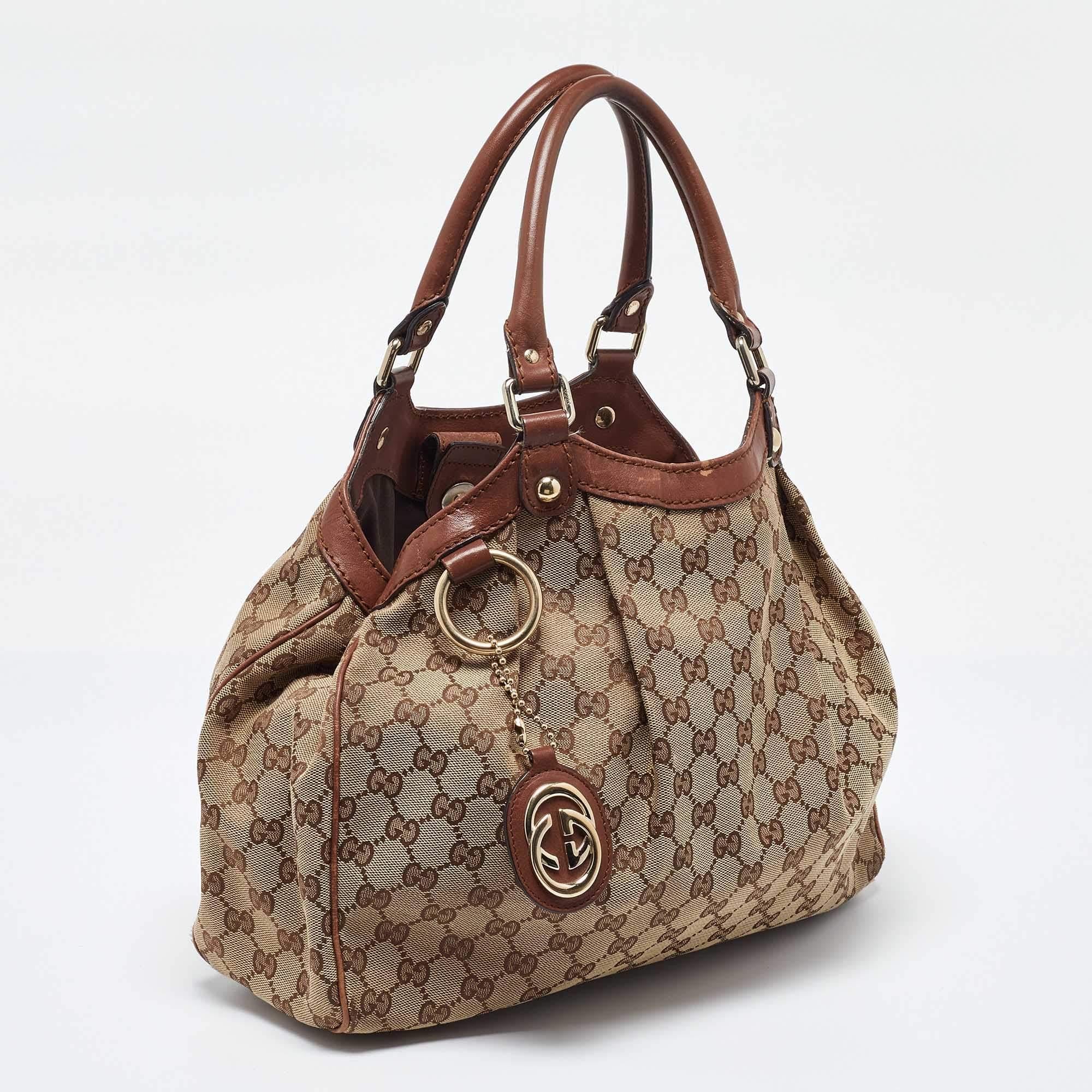 Gucci Beige/Brown GG Canvas and Leather Medium Sukey Tote In Fair Condition In Dubai, Al Qouz 2
