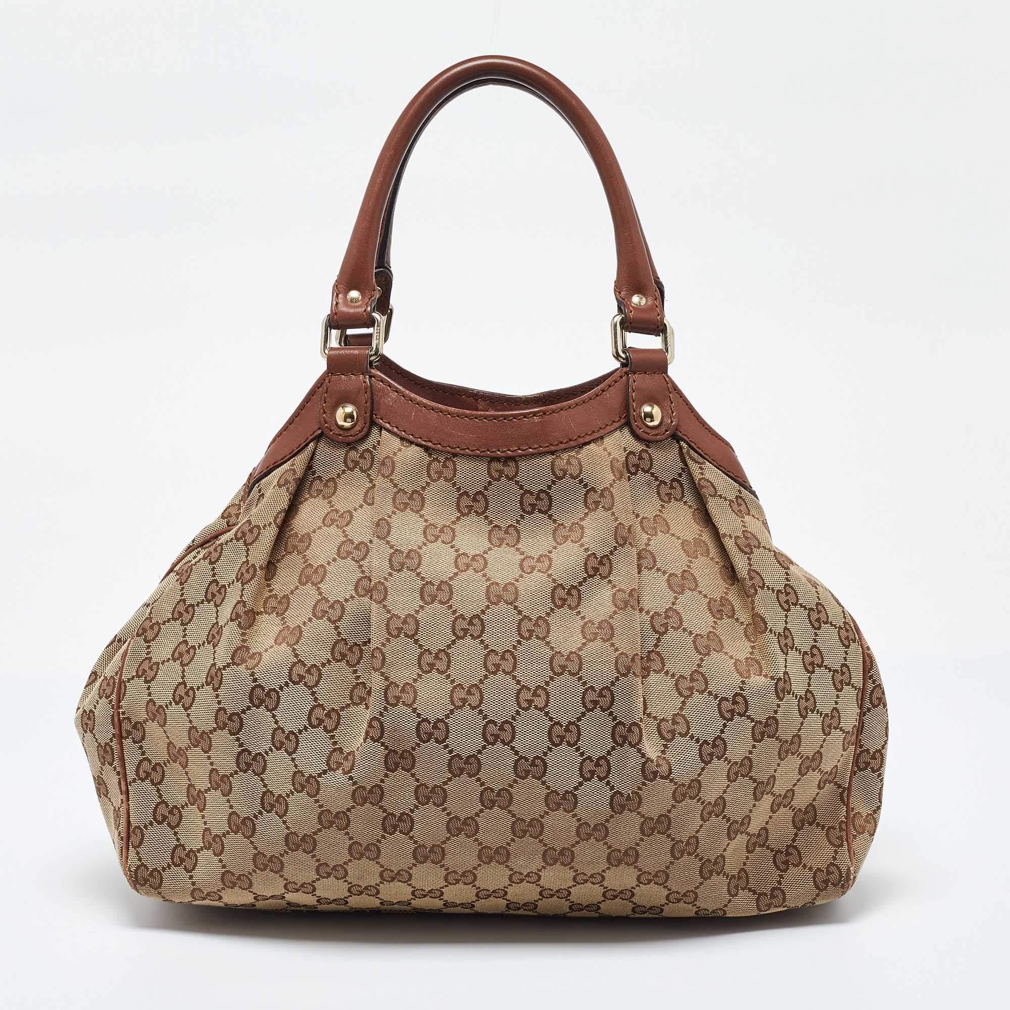 Women's Gucci Beige/Brown GG Canvas and Leather Medium Sukey Tote