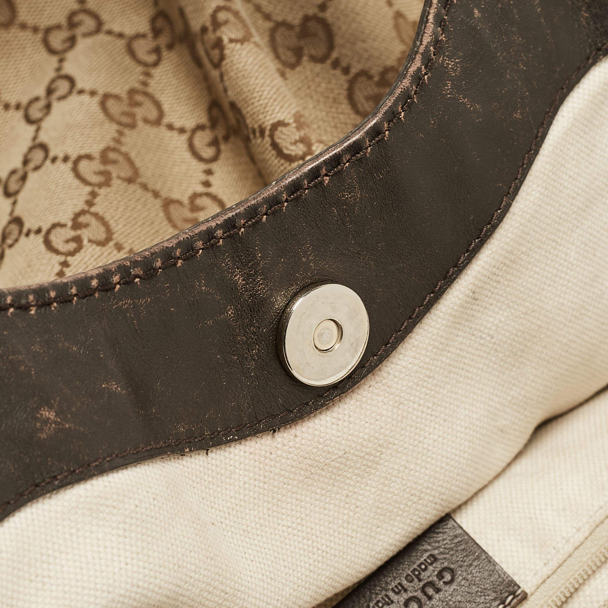Gucci Beige/Brown GG Canvas and Leather Medium Sukey Tote For Sale 3