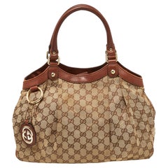 Gucci Beige/Braun GG Canvas und Leder Medium Sukey Tote