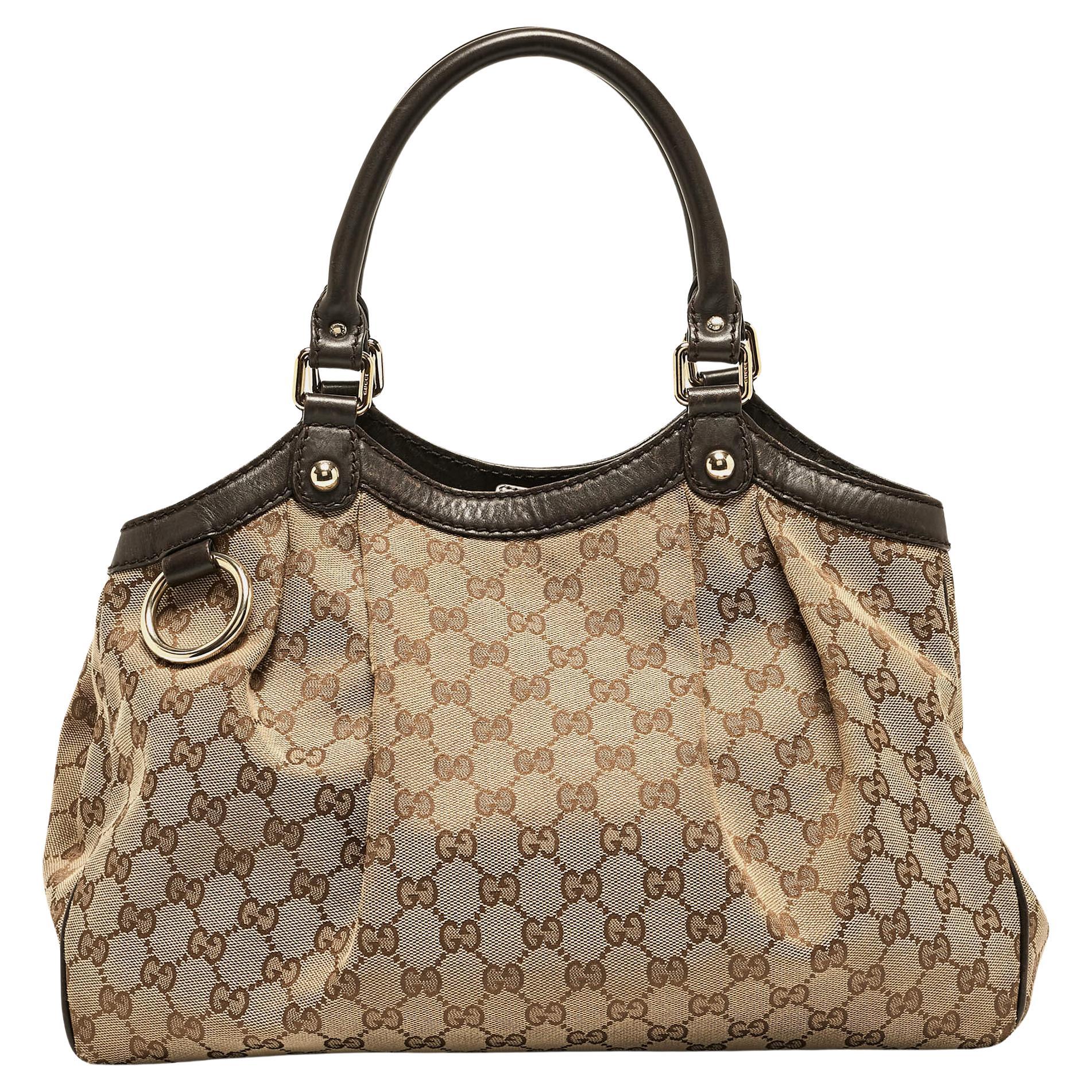 Gucci Beige/Brown GG Canvas and Leather Medium Sukey Tote For Sale