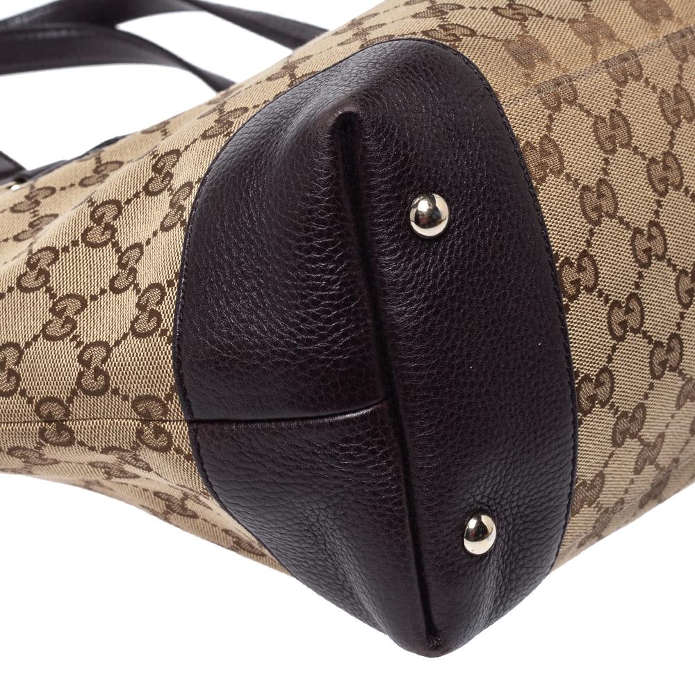 Women's Gucci Beige/Brown GG Canvas and Leather Medium Supreme Web Dressage Tote For Sale