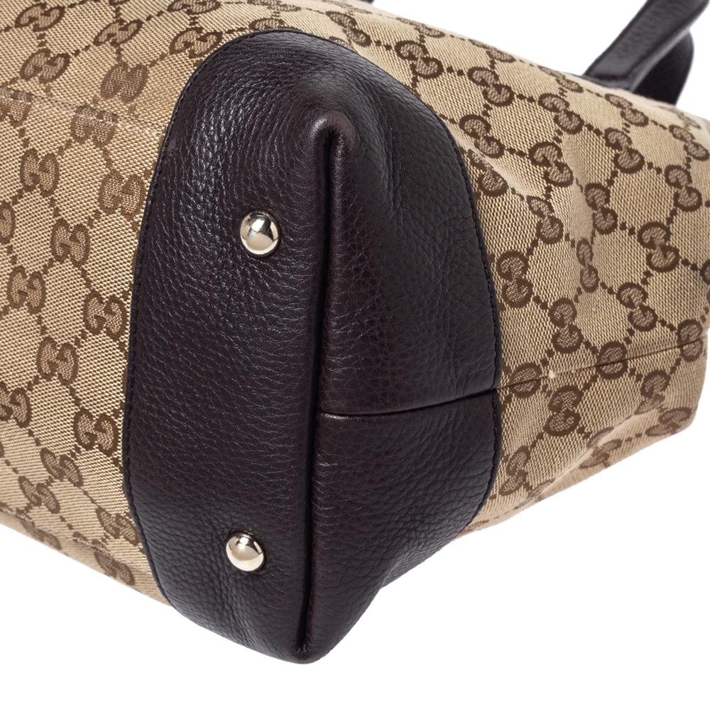 Gucci Beige/Brown GG Canvas and Leather Medium Supreme Web Dressage Tote For Sale 1