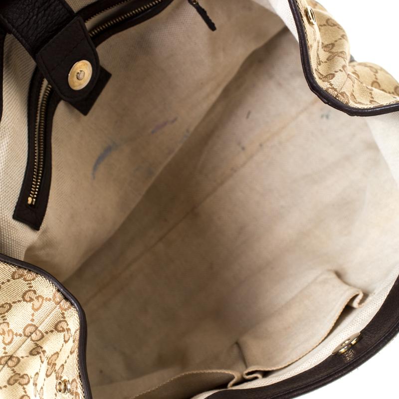 Gucci Beige/Brown GG Canvas and Leather Medium Supreme Web Dressage Tote 4