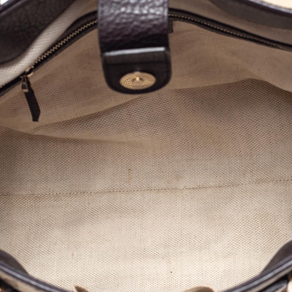 Gucci Beige/Brown GG Canvas and Leather Medium Supreme Web Dressage Tote For Sale 5