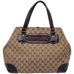 Gucci Beige/Brown GG Canvas and Leather Medium Supreme Web Dressage Tote