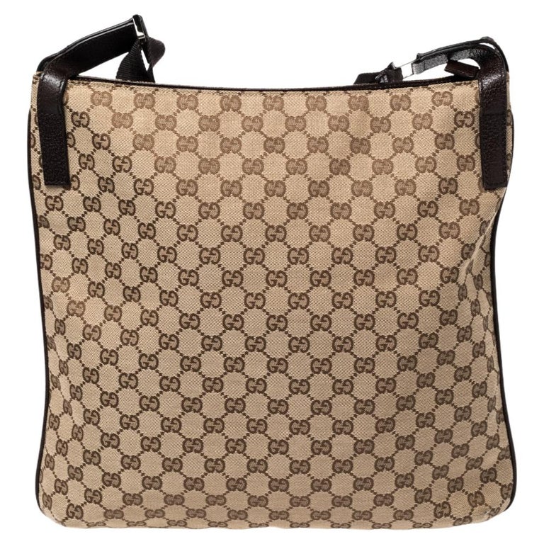Gucci Beige/Brown GG Canvas and Leather Messenger Bag at 1stDibs