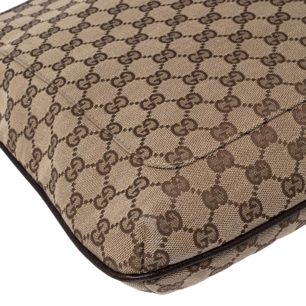 Gucci Beige/Brown GG Canvas and Leather Messenger Bag In Good Condition In Dubai, Al Qouz 2