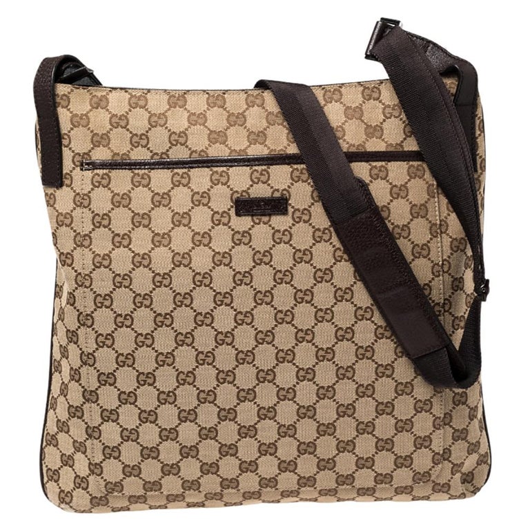 Gucci Beige/Brown GG Canvas and Leather Messenger Bag at 1stDibs