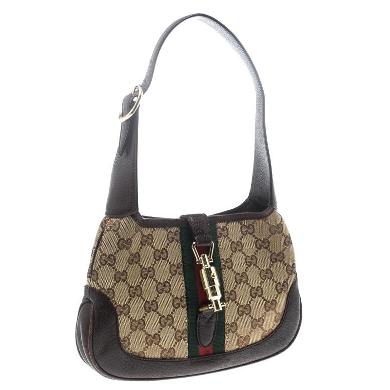 Gucci Beige/Brown GG Canvas and Leather Mini Jackie Hobo 6