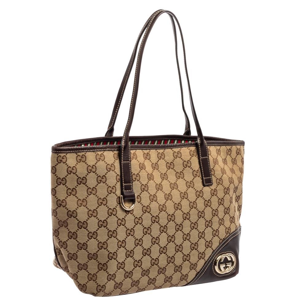 Gucci Beige/Brown GG Canvas and Leather New Britt Tote In Good Condition In Dubai, Al Qouz 2