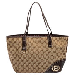 Gucci Beige/Braun GG Segeltuch und Leder Neu Britt Tote