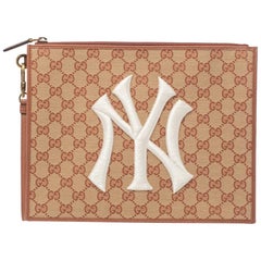 Gucci Beige/Brown GG Canvas and Leather New York Yankees Patch Pouch