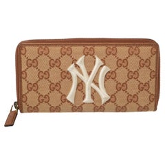 Gucci Beige/Brown GG Canvas and Leather New York Yankees Zip Around Wallet