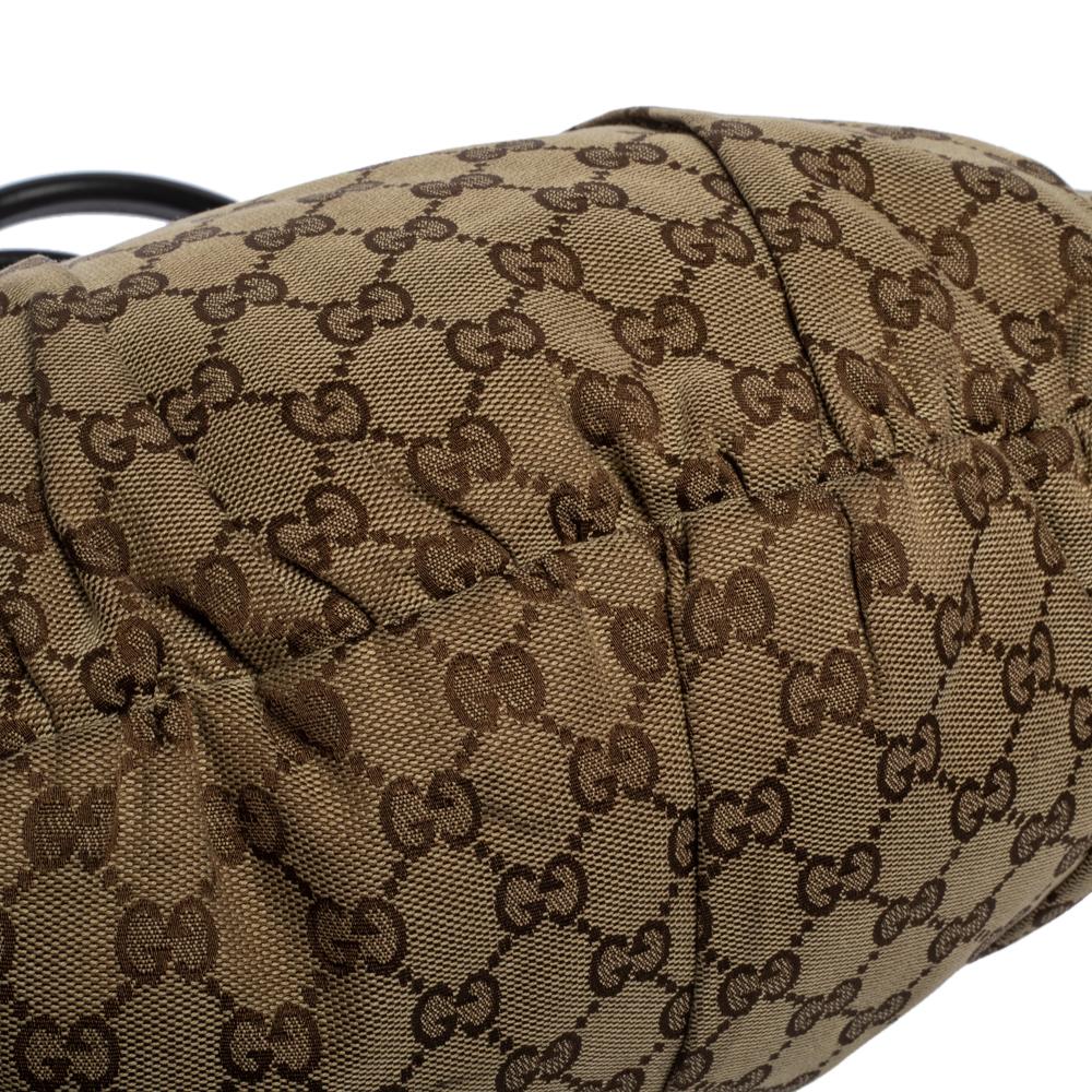Gucci Beige/Brown GG Canvas and Leather Pelham Studded Hobo 3