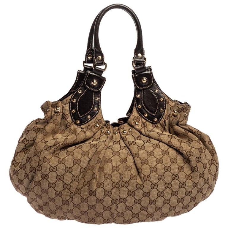 Gucci Beige/Brown GG Canvas and Leather Pelham Studded Hobo at 1stDibs ...