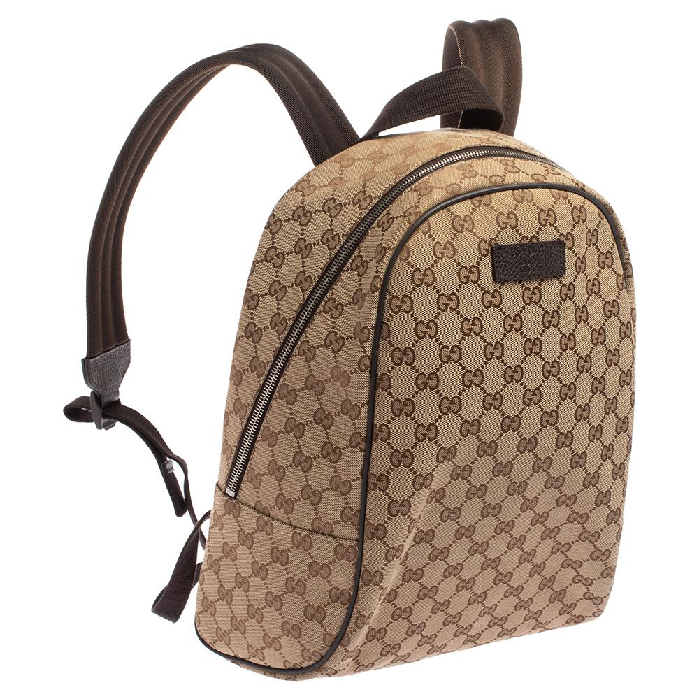 Gucci Beige/Braun GG Rucksack aus Canvas und Leder Damen