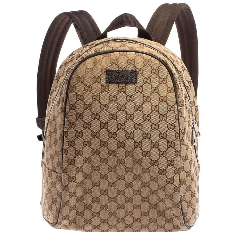 Gucci Beige/Brown GG Canvas and Leather Rucksack Backpack at 1stDibs | gucci  rucksack backpack, gucci brown leather backpack, gucci beige backpack
