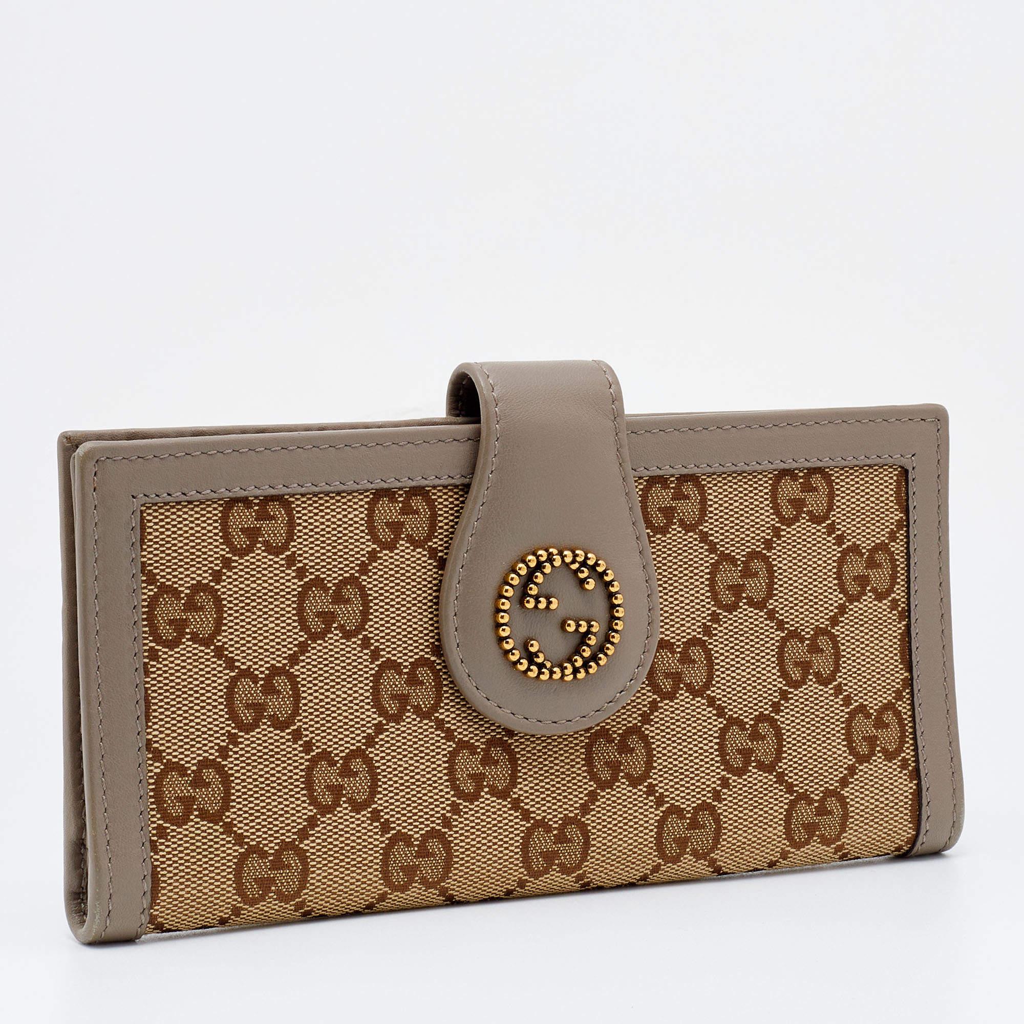 Gucci Beige/Brown GG Canvas And Leather Scarlett Continental Bifold Wallet In Excellent Condition In Dubai, Al Qouz 2