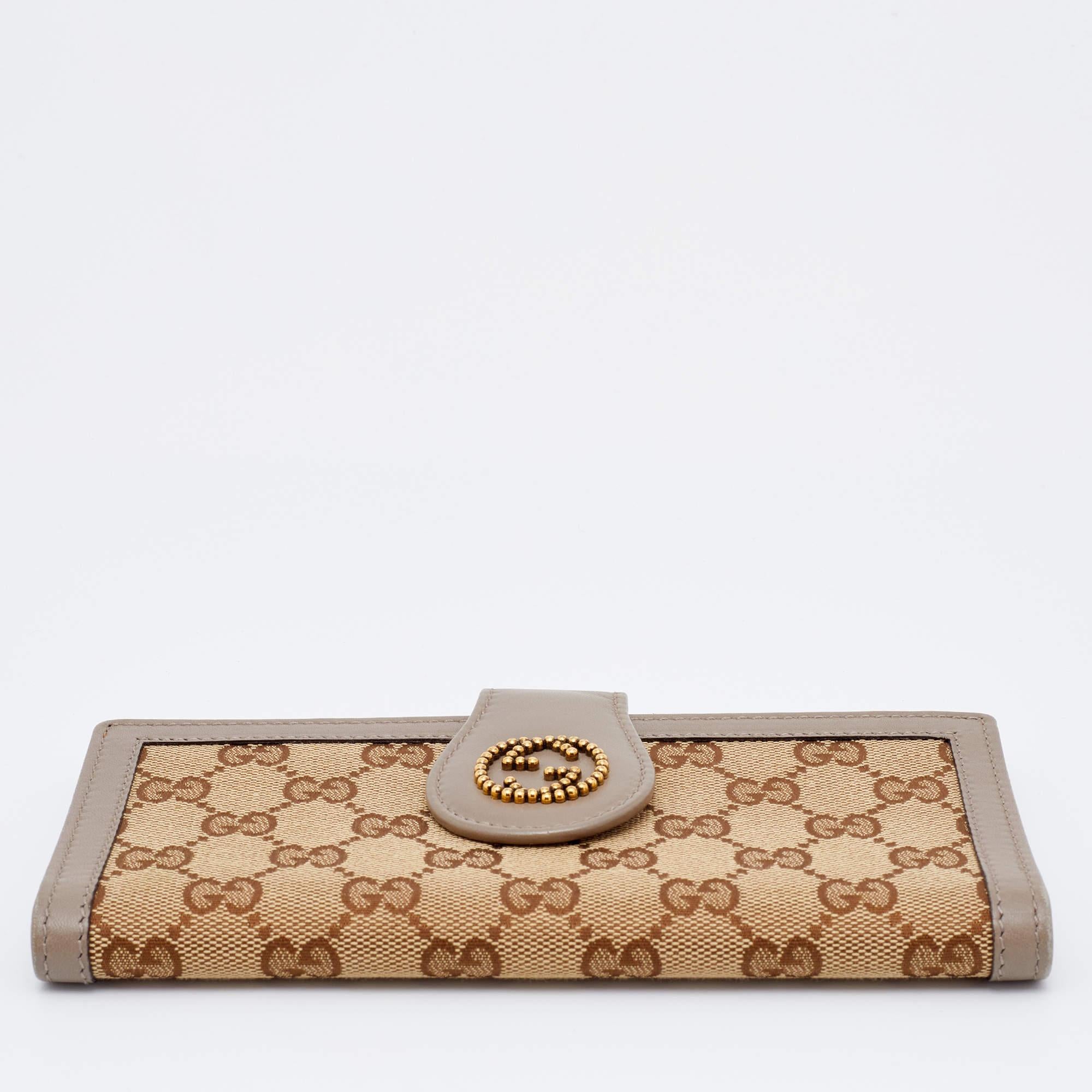 Women's or Men's Gucci Beige/Brown GG Canvas And Leather Scarlett Continental Bifold Wallet