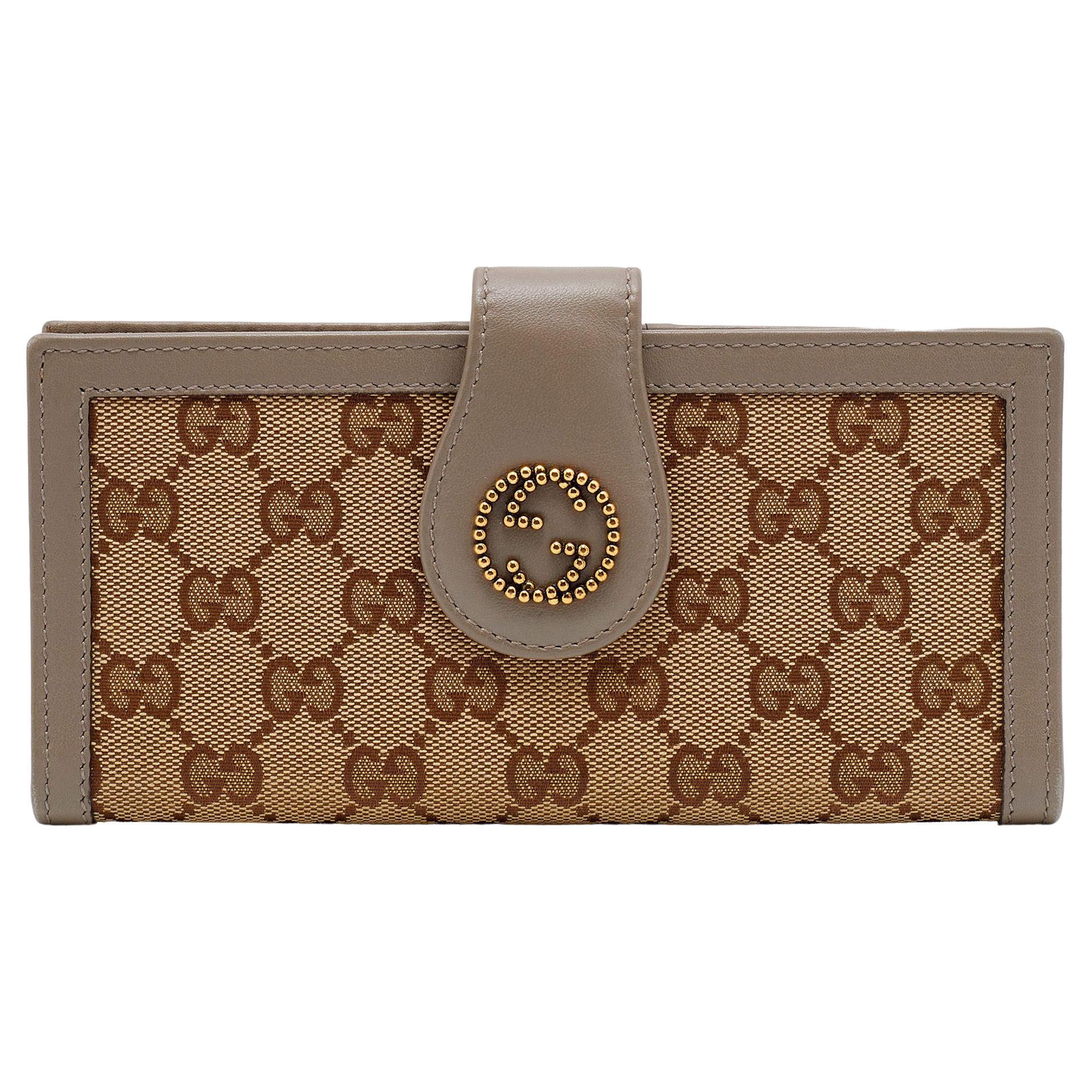 Gucci Beige/Brown GG Canvas And Leather Scarlett Continental Bifold Wallet