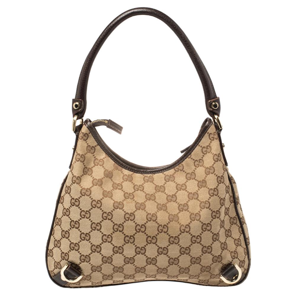 Women's Gucci Beige/Brown GG Canvas and Leather Small Abbey D-Ring Hobo