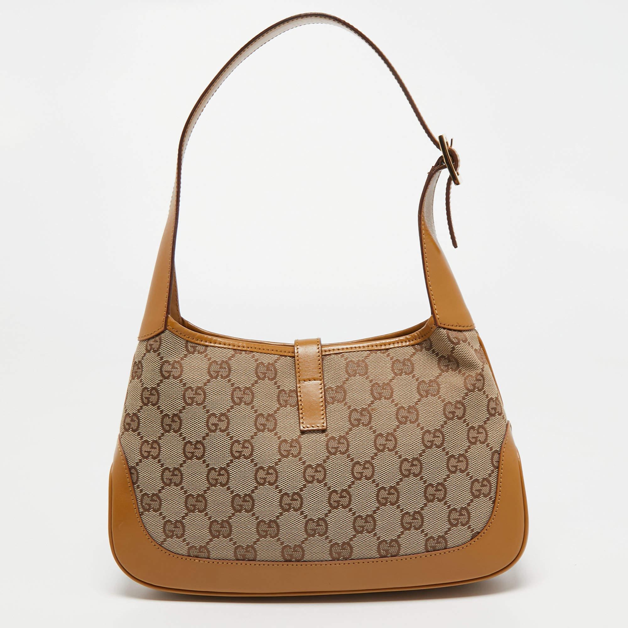 Women's Gucci Beige/Brown GG Canvas and Leather Small Jackie Hobo For Sale