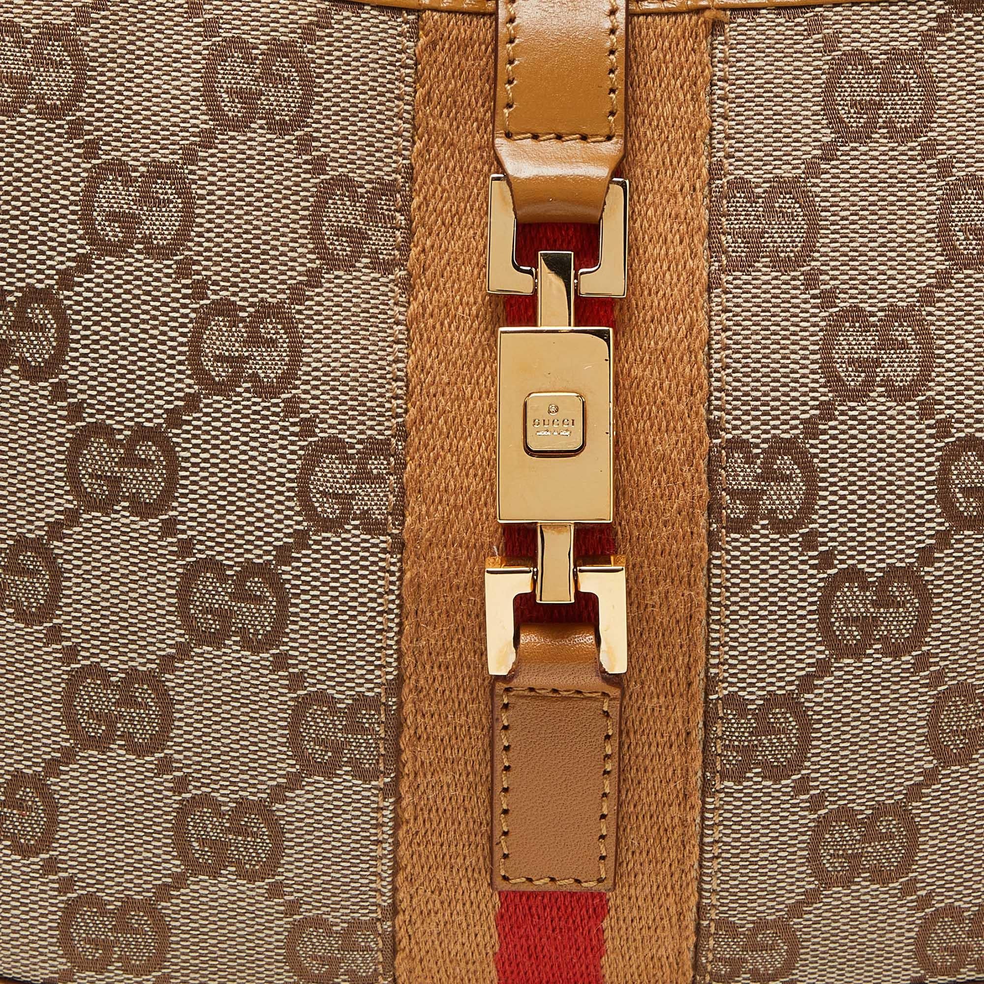 Gucci Beige/Brown GG Canvas and Leather Small Jackie Hobo For Sale 2