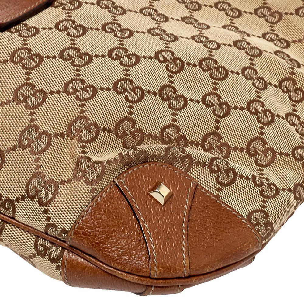 Gucci Beige/Braun GG Canvas und Leder Small Jackie Nailhead Hobo 6