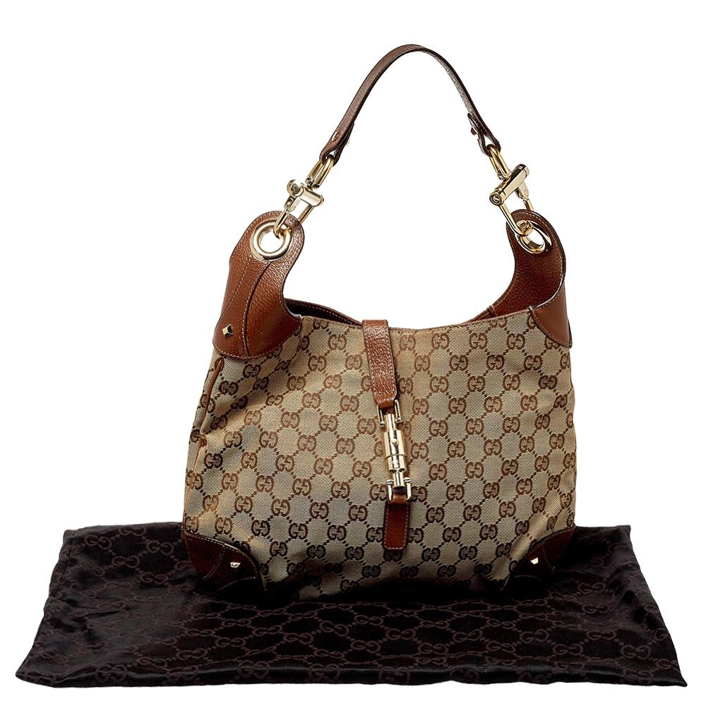 Gucci Beige/Brown GG Canvas and Leather Small Jackie Nailhead Hobo 7
