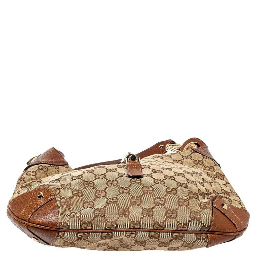 Gucci Beige/Brown GG Canvas and Leather Small Jackie Nailhead Hobo 4