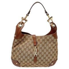 Gucci Beige/Braun GG Canvas und Leder Small Jackie Nailhead Hobo