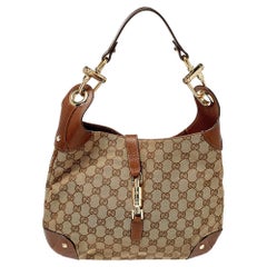 Gucci Beige/Brown GG Canvas and Leather Small Jackie Nailhead Hobo