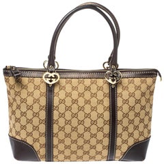 Gucci Beige/Brown GG Canvas and Leather Small Lovely Heart Tote