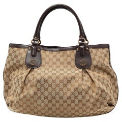 Gucci Beige/Brown GG Canvas and Leather Studded Scarlett Tote