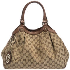 Gucci Beige/Brown GG Canvas and Leather Sukey Tote