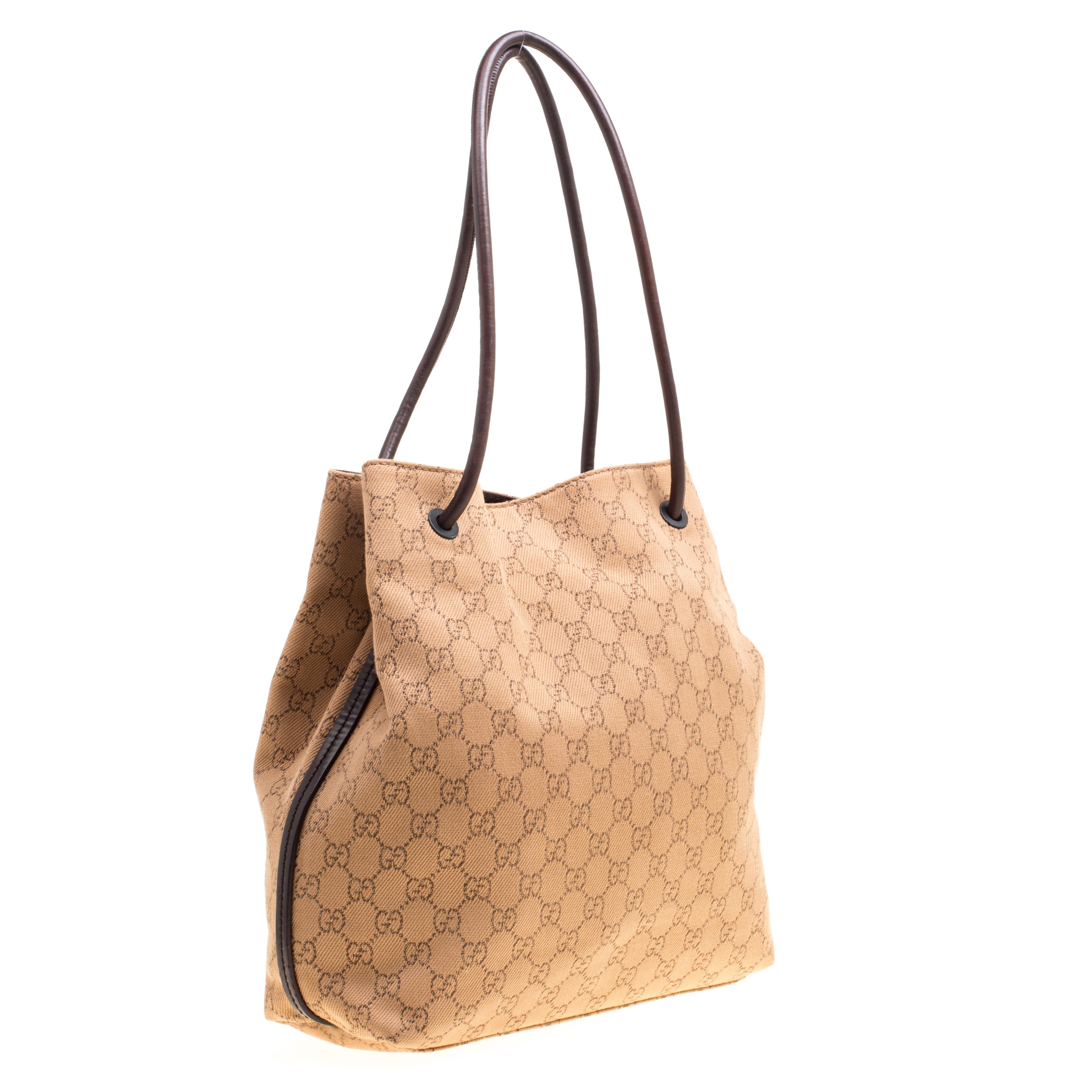 Gucci Beige/Brown GG Canvas and Leather Tote 7