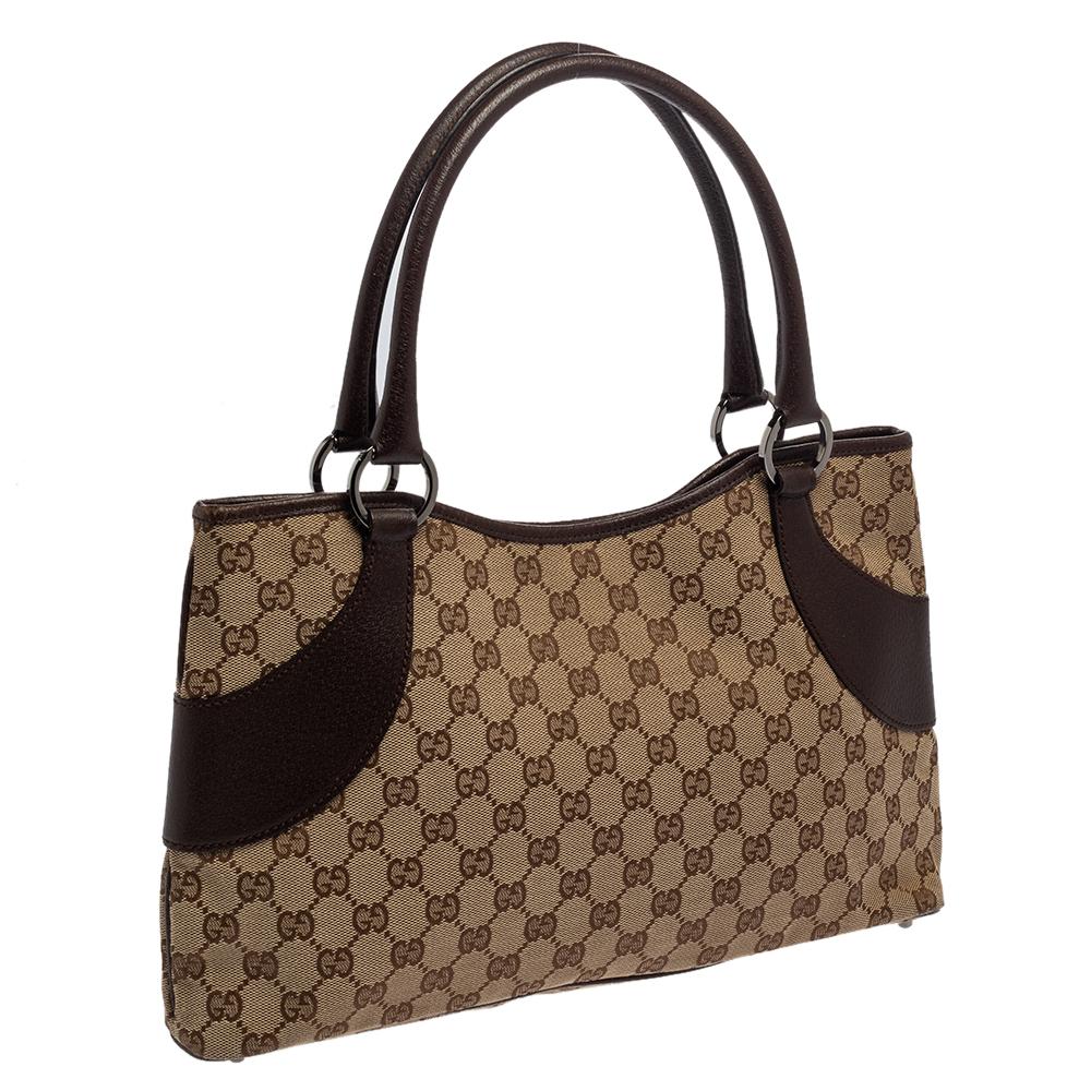 Gucci Beige/Brown GG Canvas and Leather Tote In Good Condition In Dubai, Al Qouz 2