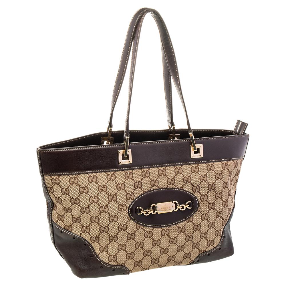 Women's Gucci Beige/Brown GG Canvas and Leather Tote