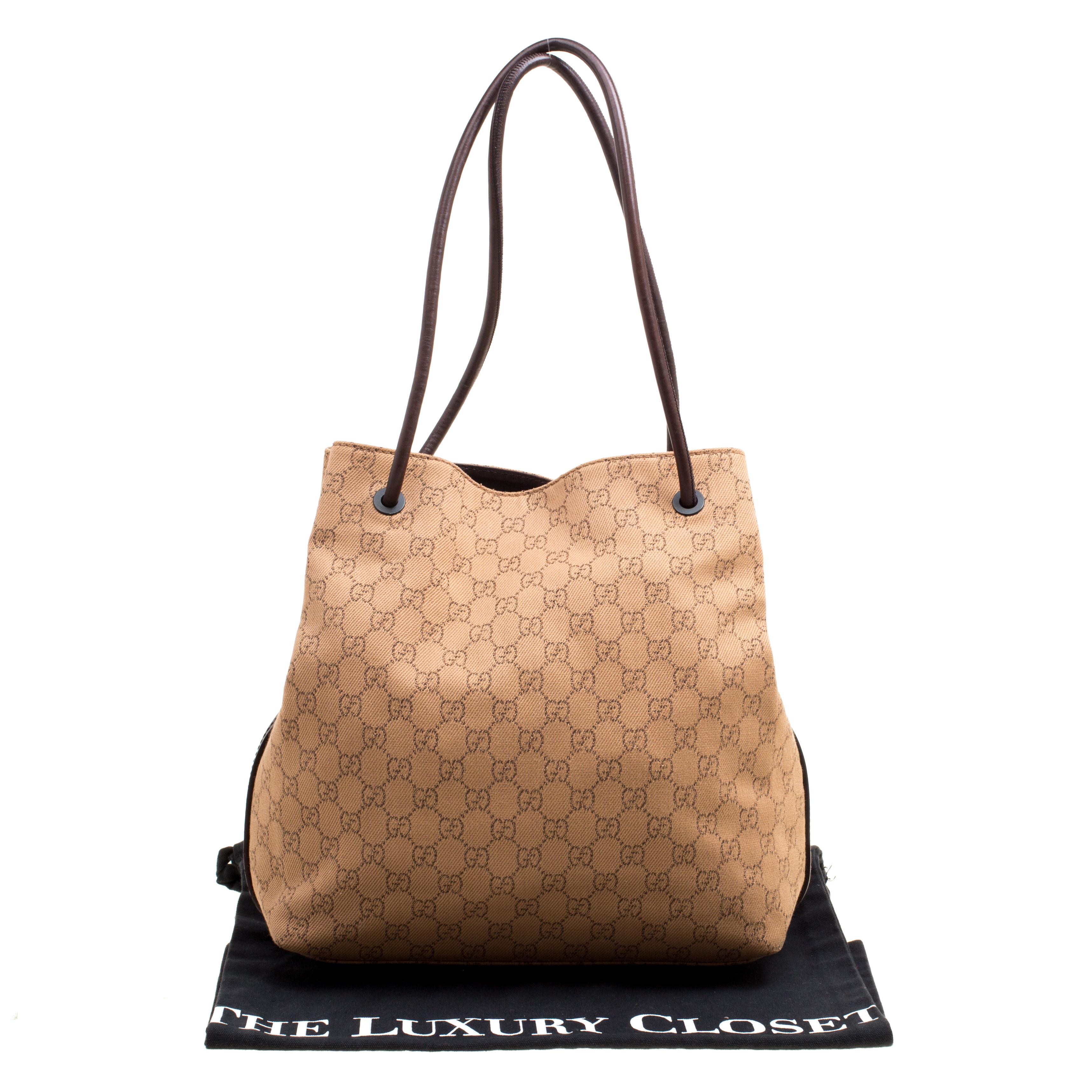 Gucci Beige/Brown GG Canvas and Leather Tote 2