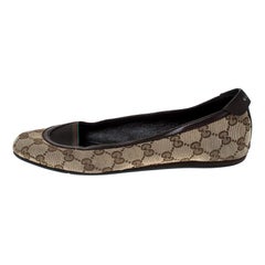 Gucci Beige/Brown GG Canvas and Leather Web Ballet Flats Size 39