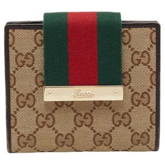 Gucci Beige/Brown GG Canvas and Leather Web Flap French Wallet