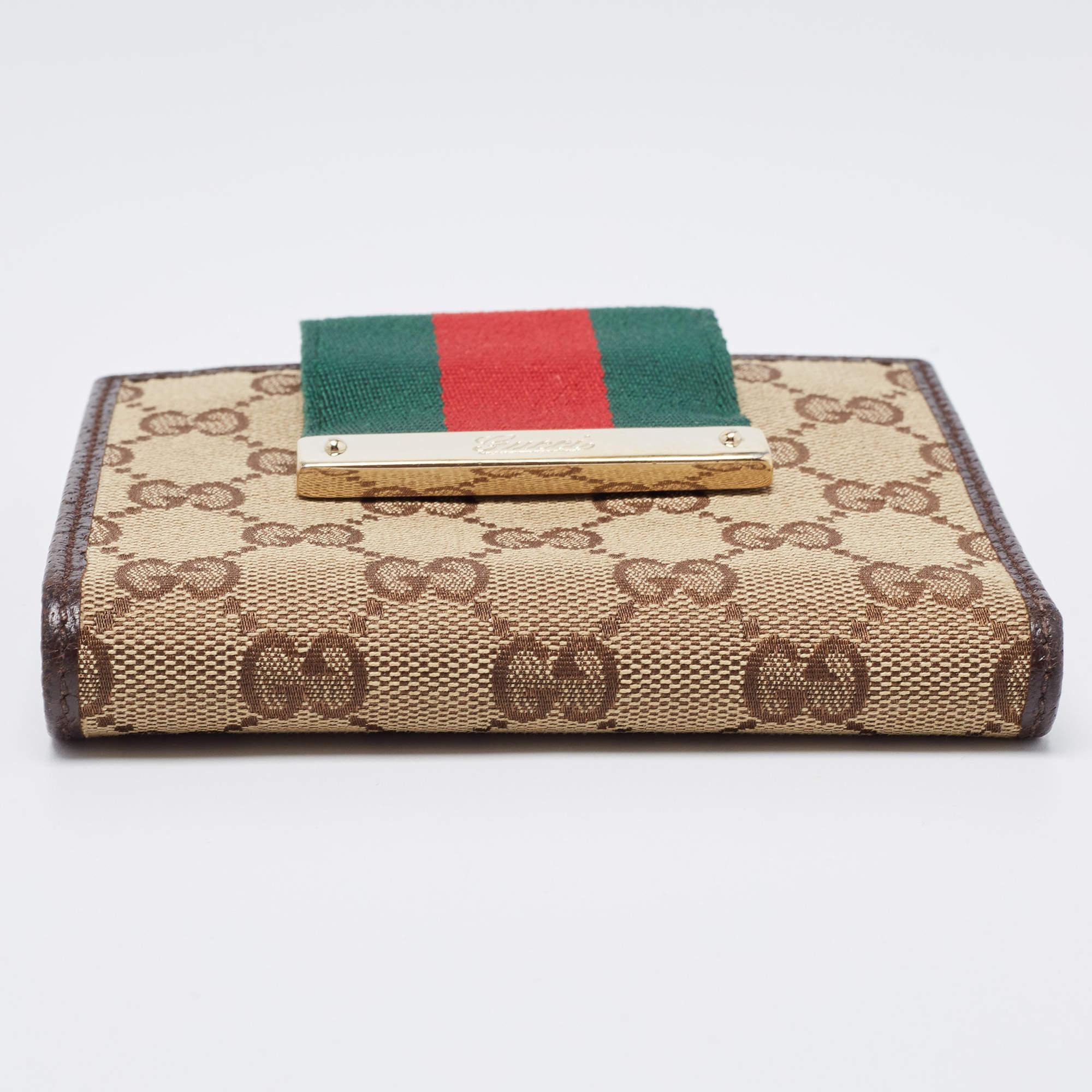 Women's Gucci Beige/Brown GG Canvas and Leather Web French Wallet