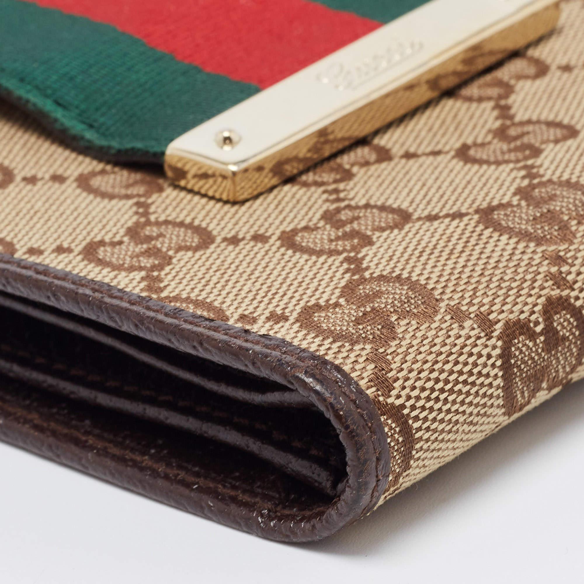 Gucci Beige/Brown GG Canvas and Leather Web French Wallet 1