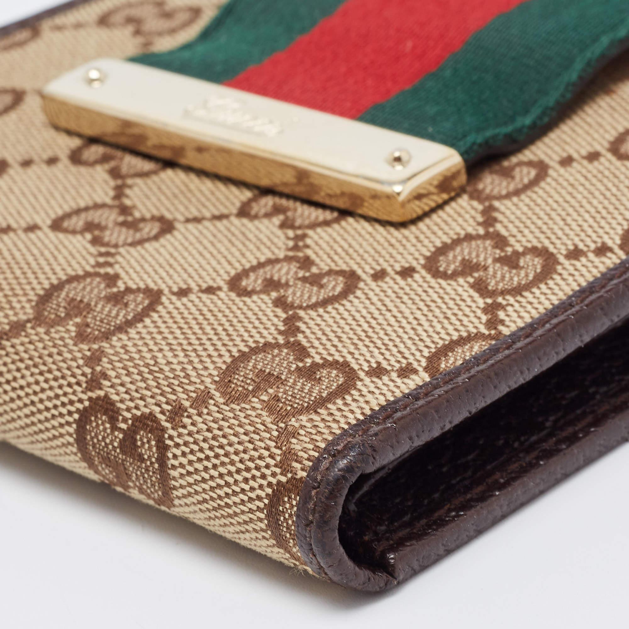 Gucci Beige/Brown GG Canvas and Leather Web French Wallet 2