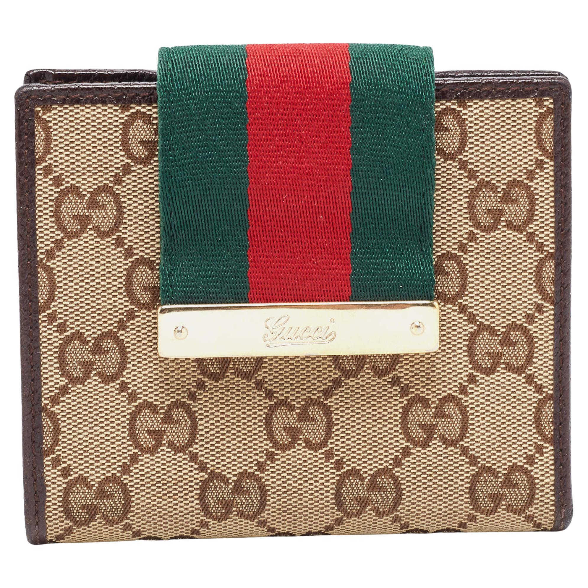 Gucci Beige/Brown GG Canvas and Leather Web French Wallet