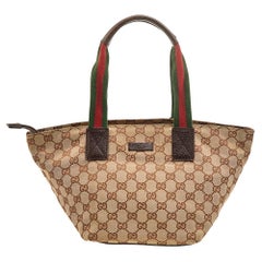 Gucci Beige/Brown GG Canvas And Leather Web Handle Tote