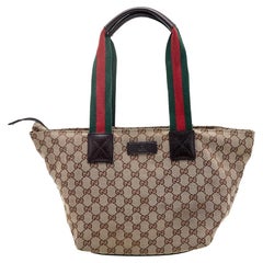 Gucci Beige/Braun GG Segeltuch und Leder Webgriff Tragetasche